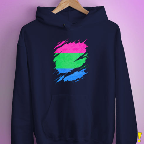 Polysexual Pride Flag Ripped Reveal Hoodie - Navy